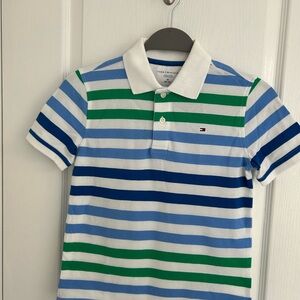 Tommy Hilfiger Kids Polo Shirt - Blue, Green, and White Stripes